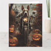 Bull Terrier Rijden Motorfiets Halloween Eng Kaart (Voorkant)