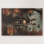 Bull Terrier Rijden Motorfiets Halloween Eng Legpuzzel (Horizontaal)