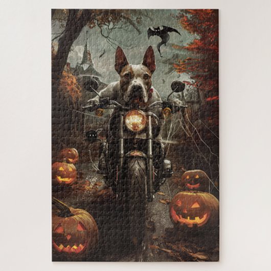 Bull Terrier Rijden Motorfiets Halloween Eng Legpuzzel (Verticaal)