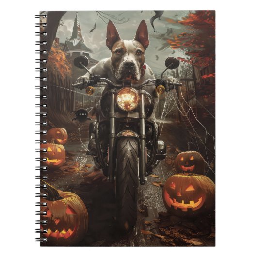 Bull Terrier Rijden Motorfiets Halloween Eng Notitieboek (Voorkant)
