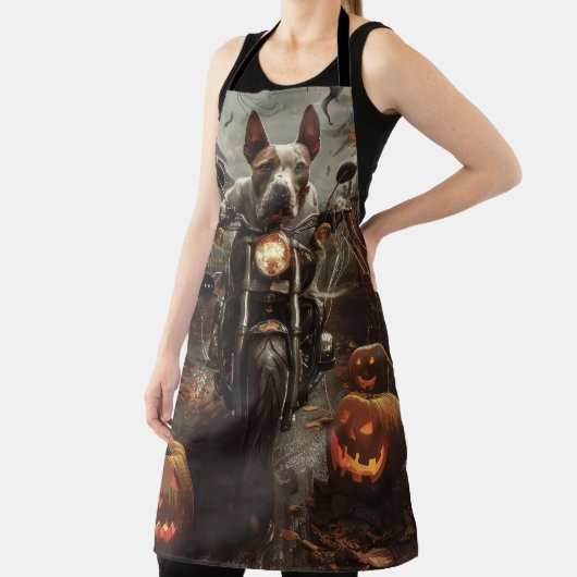 Bull Terrier Rijden Motorfiets Halloween Eng Schort (Insitu)
