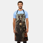 Bull Terrier Rijden Motorfiets Halloween Eng Schort (Gedragen)