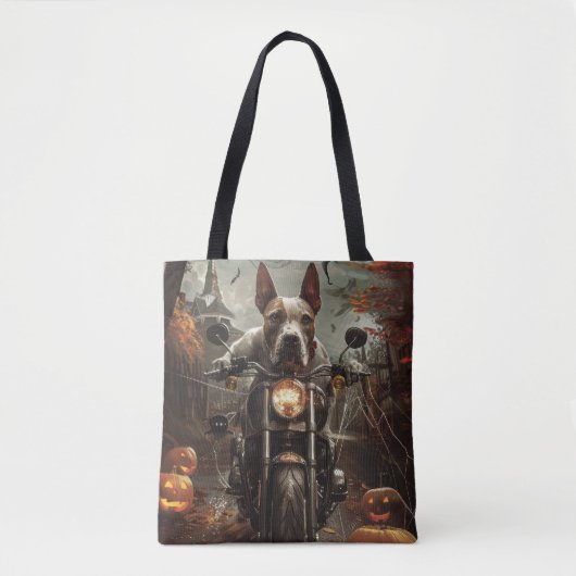 Bull Terrier Rijden Motorfiets Halloween Eng Tote Bag (Voorkant)