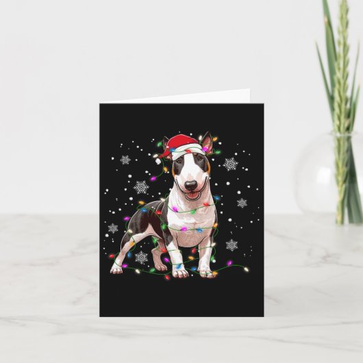 Bull Terrier Santa Sweater Dog Xmas lights Tre Kaart (Voorkant)
