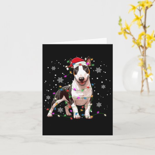 Bull Terrier Santa Sweater Dog Xmas lights Tre Kaart (Gele Bloem)