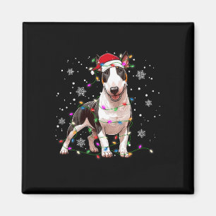 Bull Terrier Santa Sweater Dog Xmas lights Tre Magneet