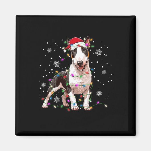 Bull Terrier Santa Sweater Dog Xmas lights Tre Magneet (Voorkant)
