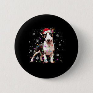 Bull Terrier Santa Sweater Dog Xmas lights Tre Ronde Button 5,7 Cm