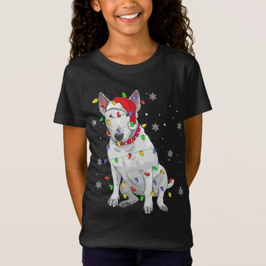 Bull Terrier Santa Sweater Dog Xmas lights Tre T-shirt (Voorkant)
