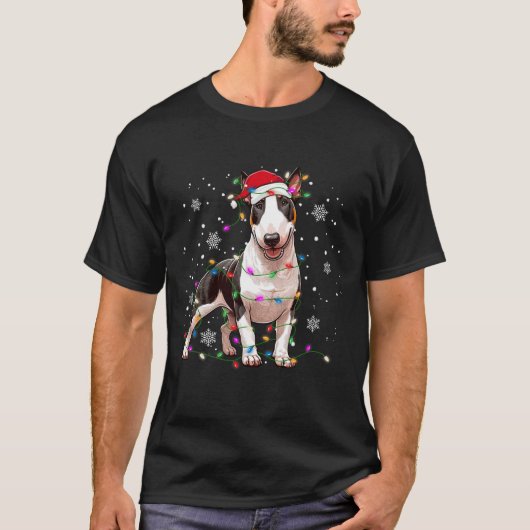 Bull Terrier Santa Sweater Dog Xmas lights Tre T-shirt (Voorkant)