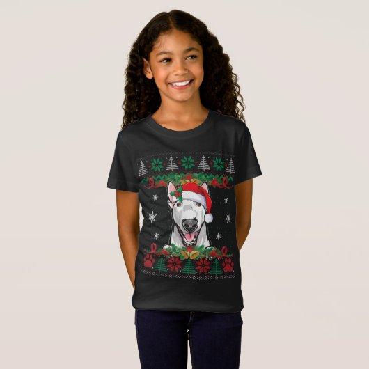 Bull Terrier Santa Ugly Sweater Dog Love T-shirt (Voorkant volledig)