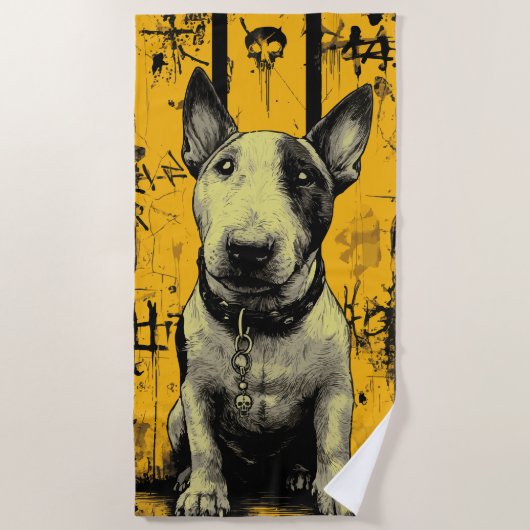 Bull Terrier Schedel Grunge Kunst Strandlaken (Voorkant)