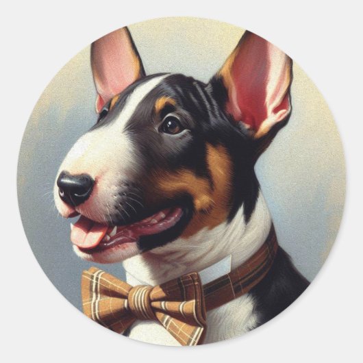 Bull Terrier schilderij portret Ronde Sticker (Voorkant)