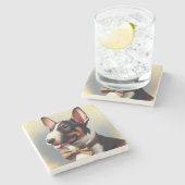  Bull Terrier schilderij portret Stenen Onderzetter (Zijkant)