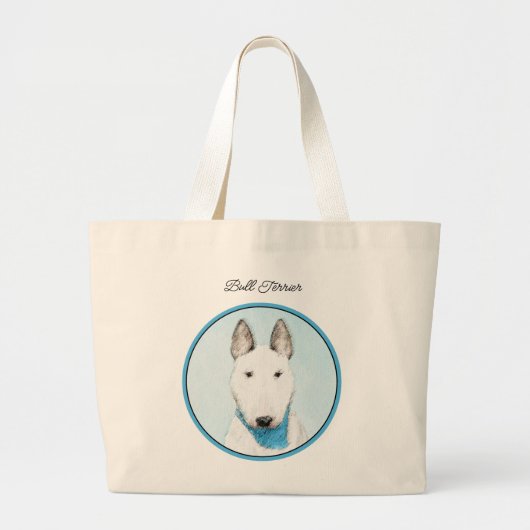 Bull Terrier Schilderij Wit Engels Schattigee Dog  Grote Tote Bag (Voorkant)