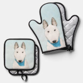 Bull Terrier Schilderij Wit Engels Schattigee Dog  Ovenwant & Pannenlap Set (Voorkant / Achterkant)