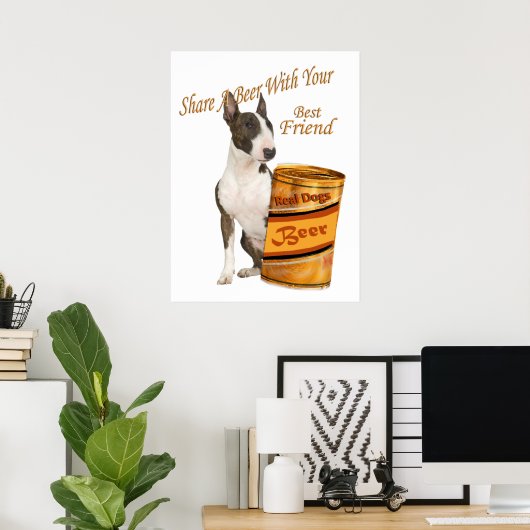 Bull Terrier Shares A Beer Print (Thuiskantoor)