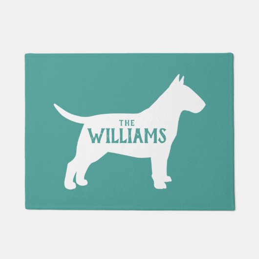 Bull Terrier Silhouette Blauwgroen en White Custom Deurmat (Voorkant)