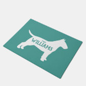 Bull Terrier Silhouette Blauwgroen en White Custom Deurmat (Schuin)