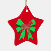 Bull Terrier Silhouette Dog & Green Bow Kerstmis Keramisch Ornament (Rechts)