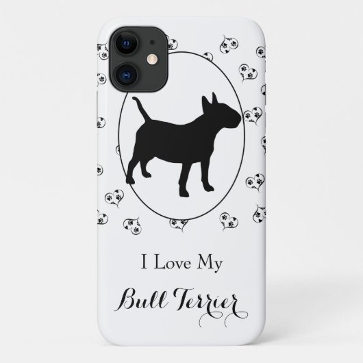 Bull Terrier Silhouette Hearts and Paw Prints Case-Mate iPhone Case (Achterkant)