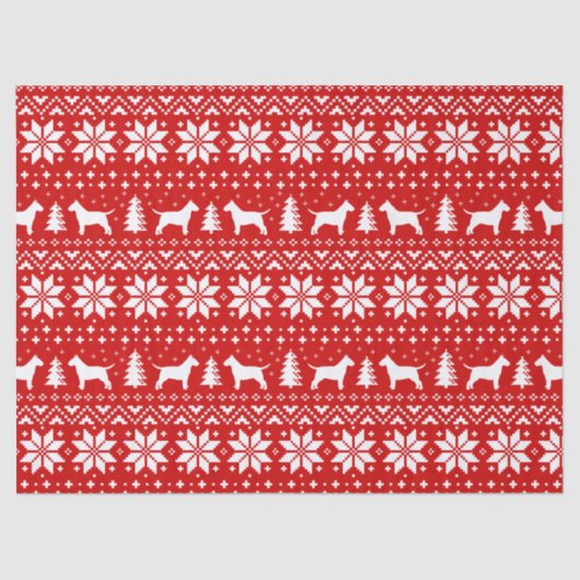 Bull Terrier Silhouetten Kerstpatroon Rood Tissuepapier (Voorkant)