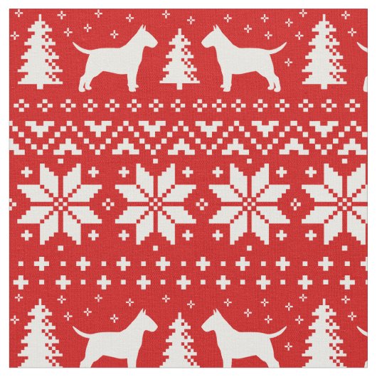 Bull Terrier Silhouettes Kerstrood en wit Stof (Close Up)