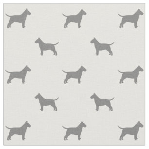 Bull Terrier Silhouettes Pattern Grey and White Stof