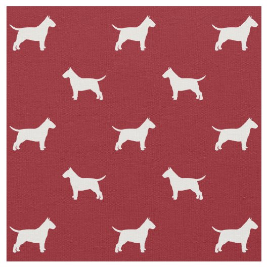 Bull Terrier Silhouettes Pattern Red en White Stof (Close Up)
