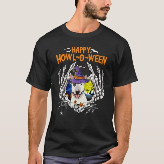 Bull Terrier Skeleton Heart Happy Howl O Ween Cost T-shirt (Voorkant)
