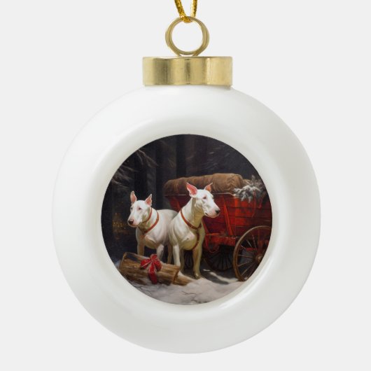 Bull Terrier Sneeuw Slede Kerst Decoratie  (Voorkant)