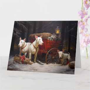 Bull Terrier Sneeuw Slede Kerst Decoratie Kaart