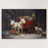 Bull Terrier Sneeuw Slede Kerst Decoratie Legpuzzel (Horizontaal)