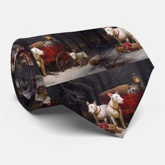 Bull Terrier Sneeuw Slede Kerst Decoratie Stropdas (Opgerold)