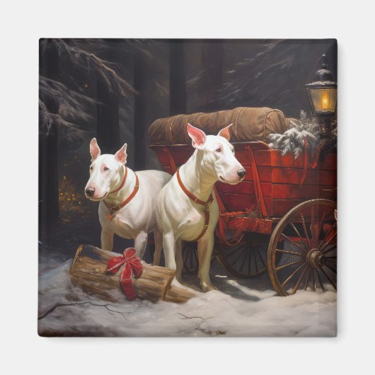 Bull Terrier Sneeuw Sleebalg Kerst Decoratie Magneet (Voorkant)