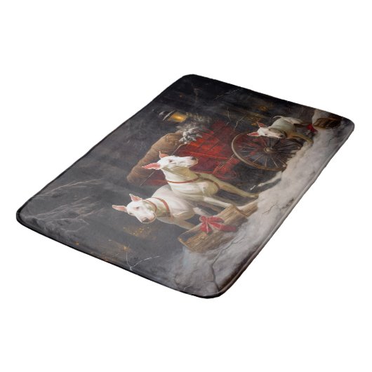 Bull Terrier Snowy Sleigh Kerst Decor Badmat (Gekanteld)