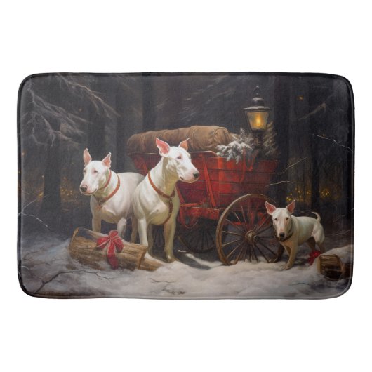 Bull Terrier Snowy Sleigh Kerst Decor Badmat (Voorkant)