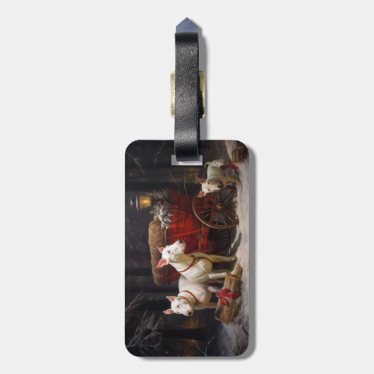 Bull Terrier Snowy Sleigh Kerst Decor Bagagelabel (Achterkant verticaal)