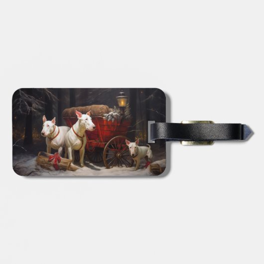 Bull Terrier Snowy Sleigh Kerst Decor Bagagelabel (Achterkant horizontaal)