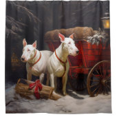 Bull Terrier Snowy Sleigh Kerst Decor Douchegordijn (Voorkant)