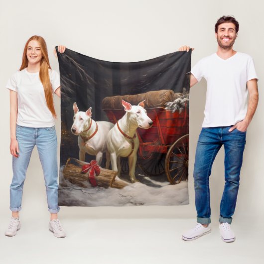 Bull Terrier Snowy Sleigh Kerst Decor Fleece Deken (In situ)