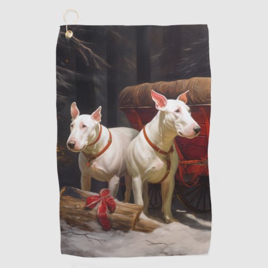 Bull Terrier Snowy Sleigh Kerst Decor Golfhanddoek (Voorkant)