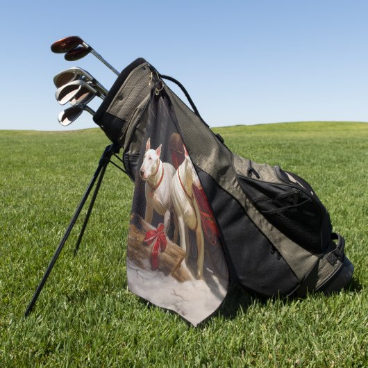 Bull Terrier Snowy Sleigh Kerst Decor Golfhanddoek (Groen)