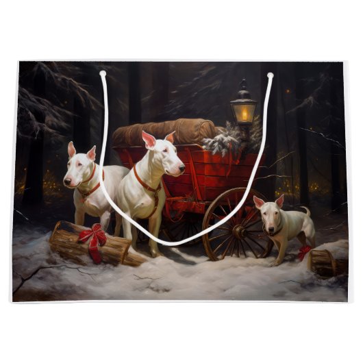 Bull Terrier Snowy Sleigh Kerst Decor Groot Cadeauzakje (Voorkant)