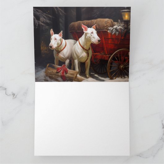 Bull Terrier Snowy Sleigh Kerst Decor Kaart (Binnen)