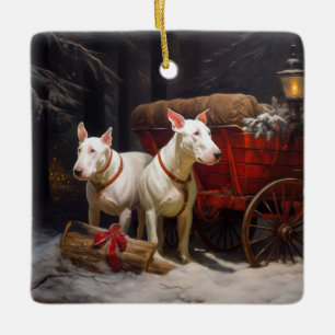 Bull Terrier Snowy Sleigh Kerst Decor Keramisch Ornament
