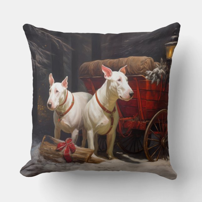 Bull Terrier Snowy Sleigh Kerst Decor Kussen (Voorkant)