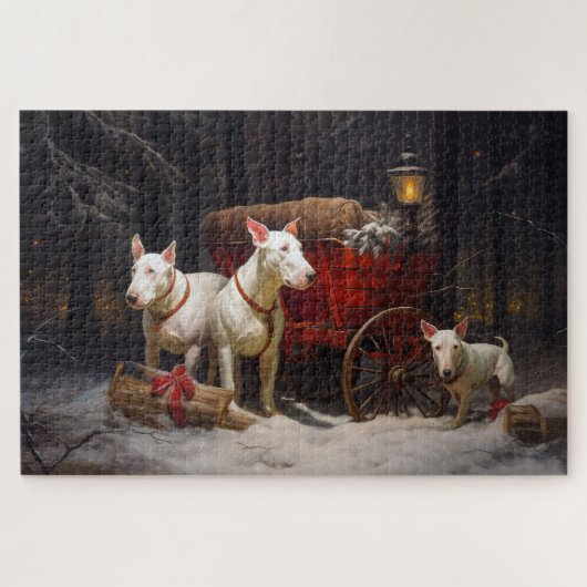 Bull Terrier Snowy Sleigh Kerst Decor Legpuzzel (Horizontaal)