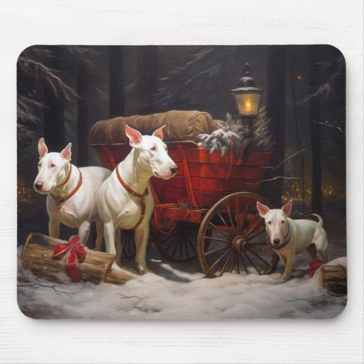 Bull Terrier Snowy Sleigh Kerst Decor Muismat (Voorkant)