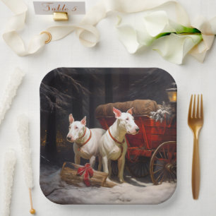 Bull Terrier Snowy Sleigh Kerst Decor Papieren Bordje